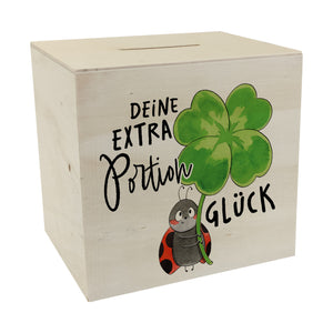 Marienkäfer Spardose mit Spruch Deine extra Portion Glück