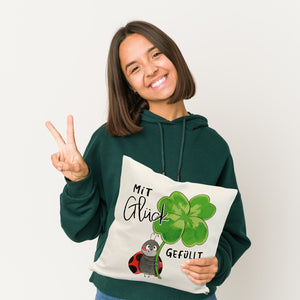 Marienkäfer Kissen mit Spruch Mit Glück gefüllt