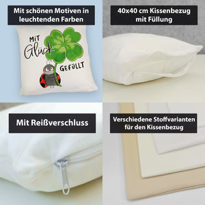 Marienkäfer Kissen mit Spruch Mit Glück gefüllt
