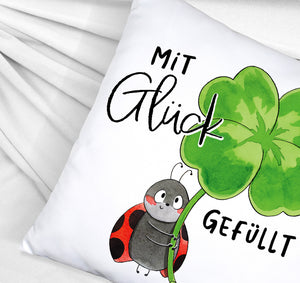 Marienkäfer Kissen mit Spruch Mit Glück gefüllt