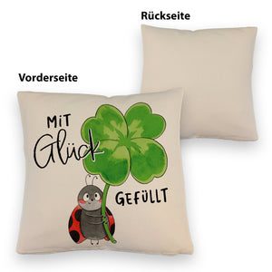 Marienkäfer Kissen mit Spruch Mit Glück gefüllt