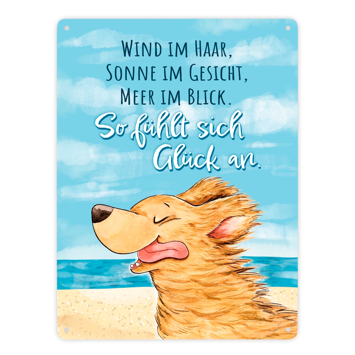Hund Metallschild in 15x20 cm mit Spruch Wind Sonne Meer - pures Glück