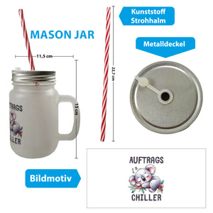 Schlafender Koala Trinkglas mit Bambusdeckel mit Spruch Auftragschiller