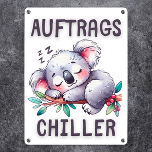 Schlafender Koala Metallschild in 15x20 cm mit Spruch Auftragschiller