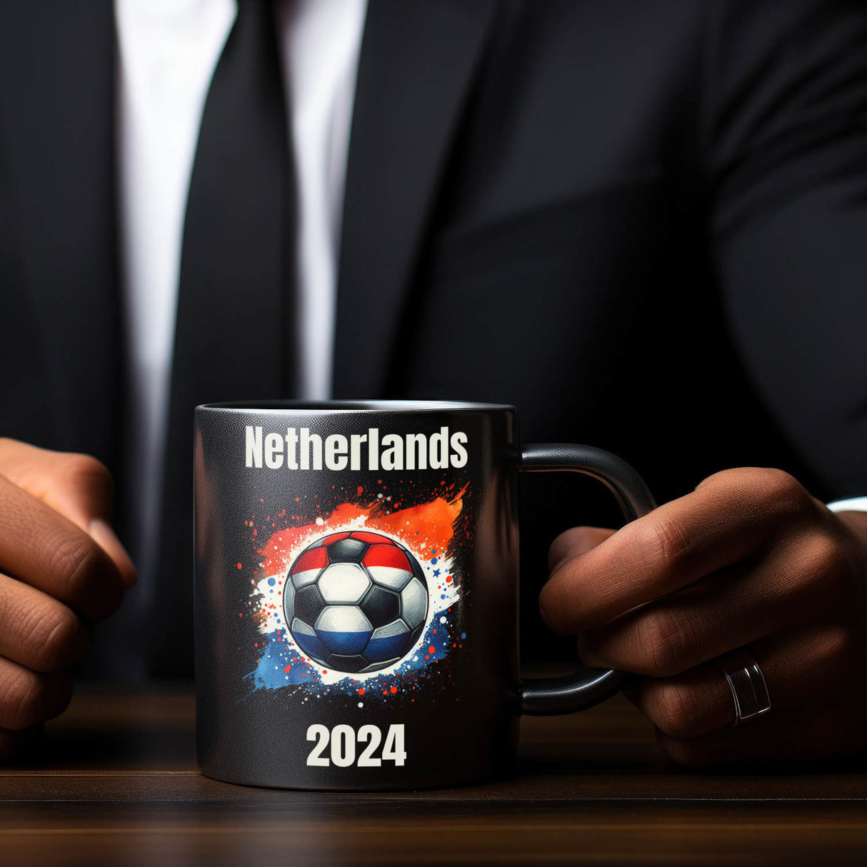 Fußball Niederlande Flagge Tasse in Schwarz