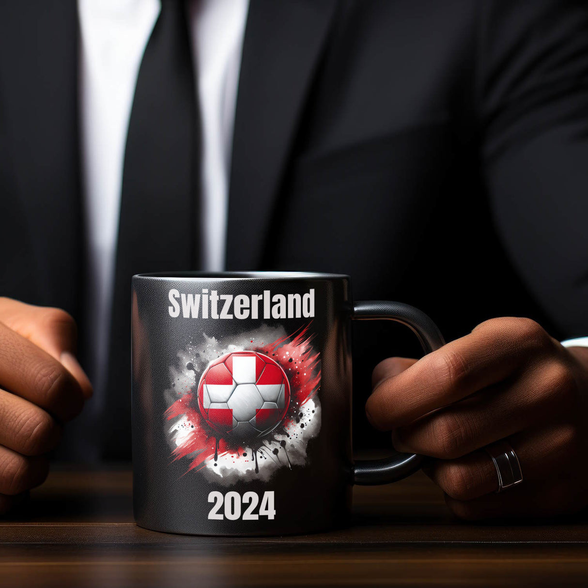 Fußball Schweiz Flagge Tasse in Schwarz