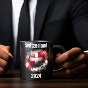 Fußball Schweiz Flagge Tasse in Schwarz