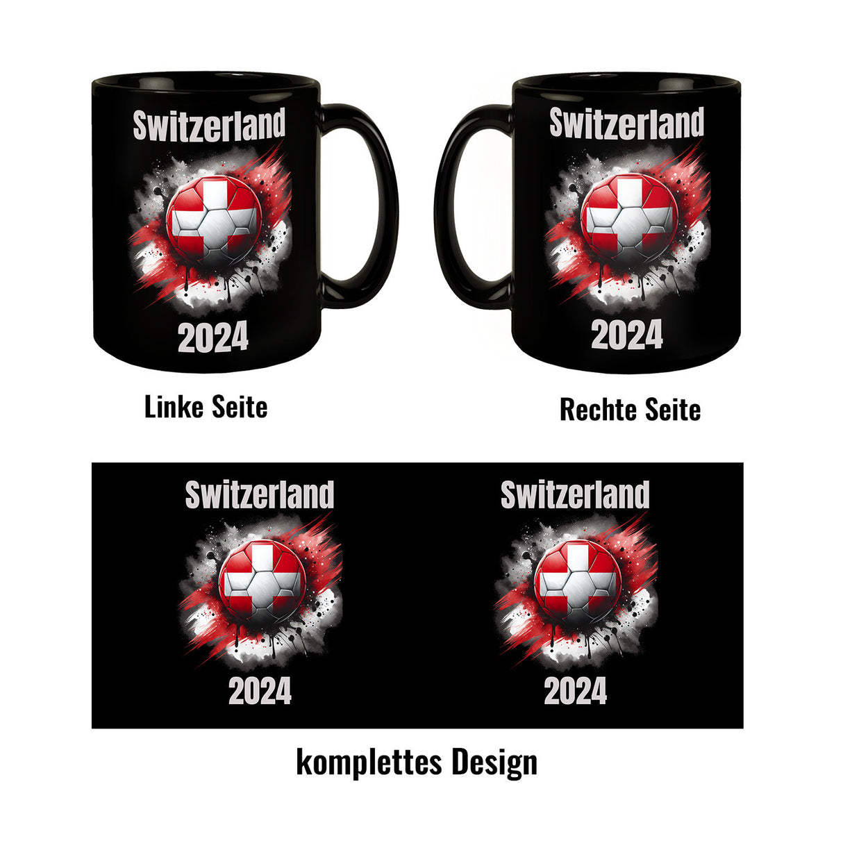 Fußball Schweiz Flagge Tasse in Schwarz