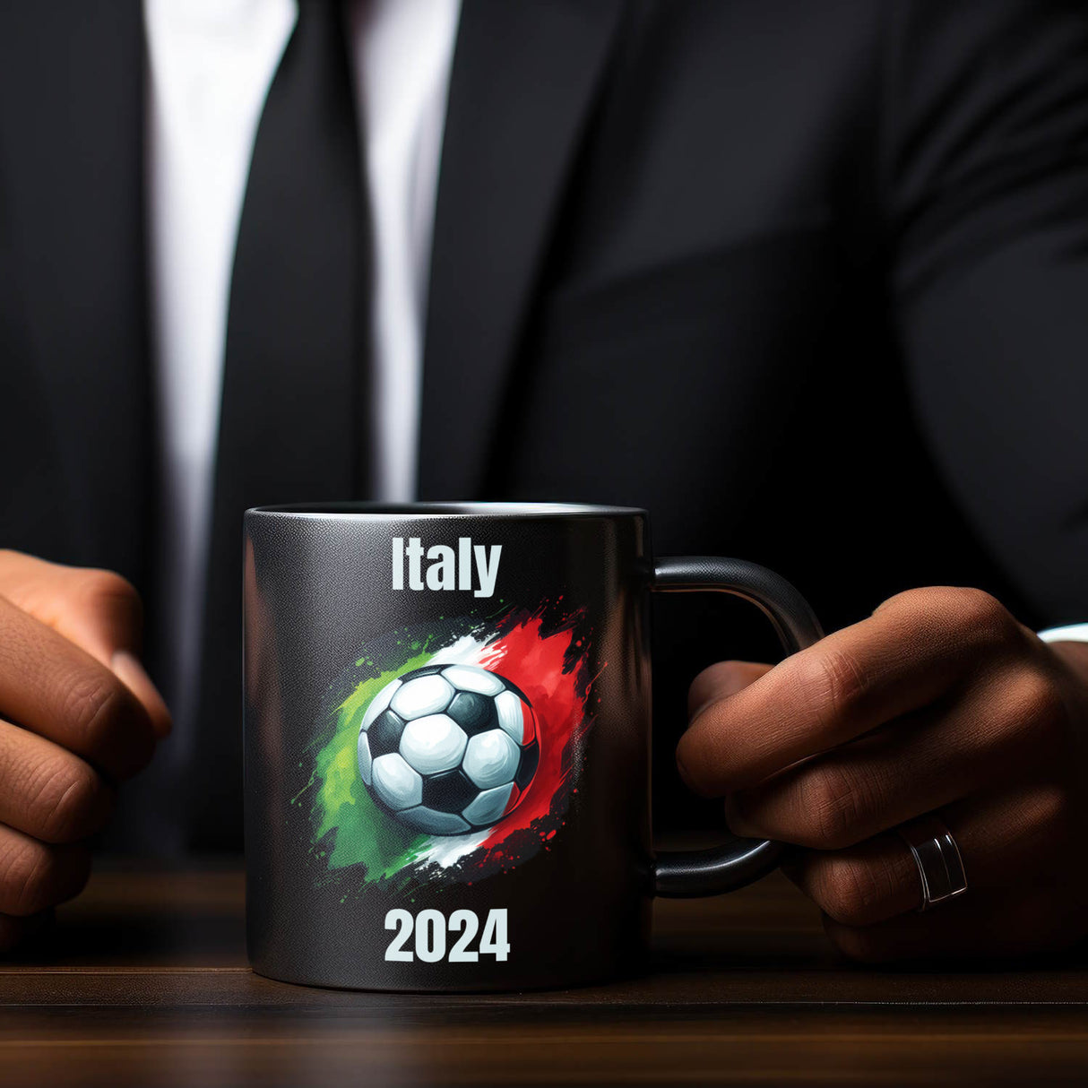 Fußball Italien Flagge Tasse in Schwarz