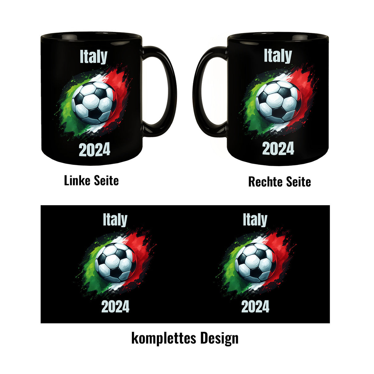 Fußball Italien Flagge Tasse in Schwarz