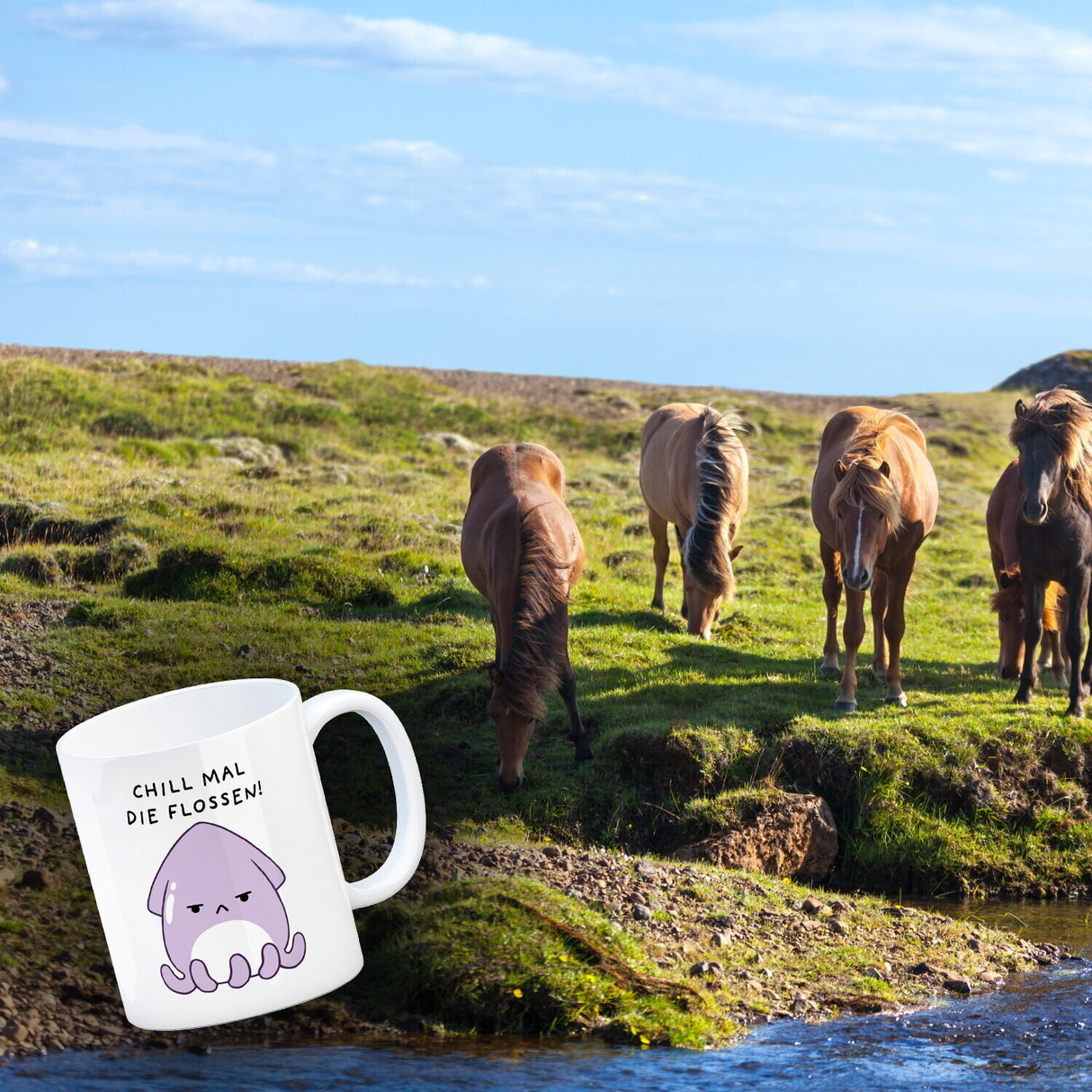 Jelly & Friends Tintenfisch Kaffeebecher mit Spruch Chill mal die Flossen