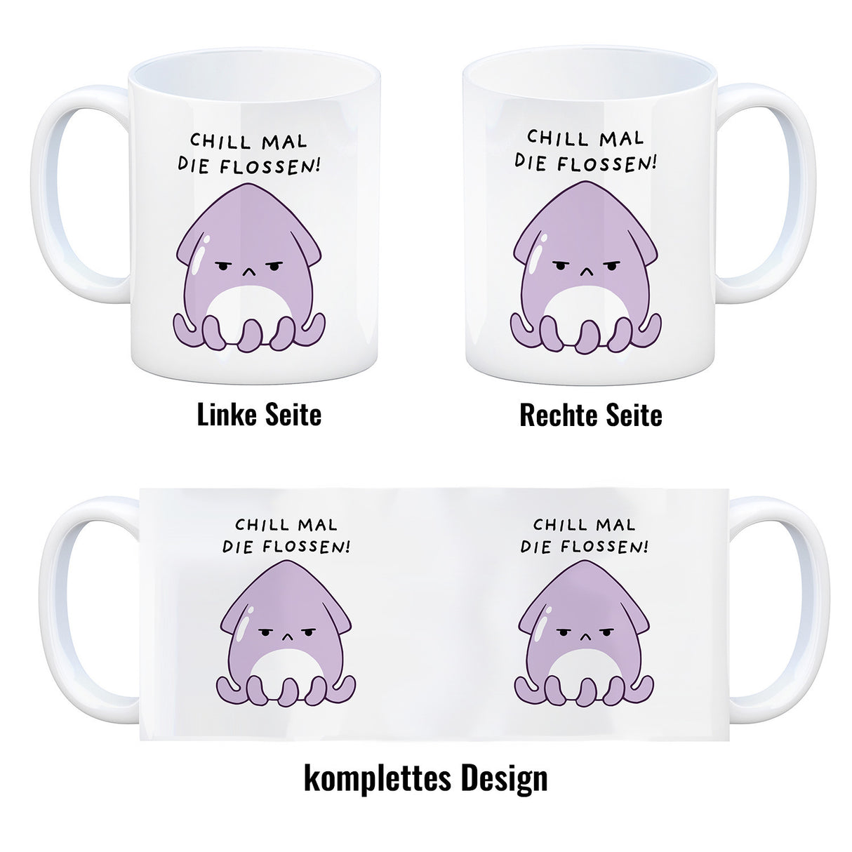 Jelly & Friends Tintenfisch Kaffeebecher mit Spruch Chill mal die Flossen