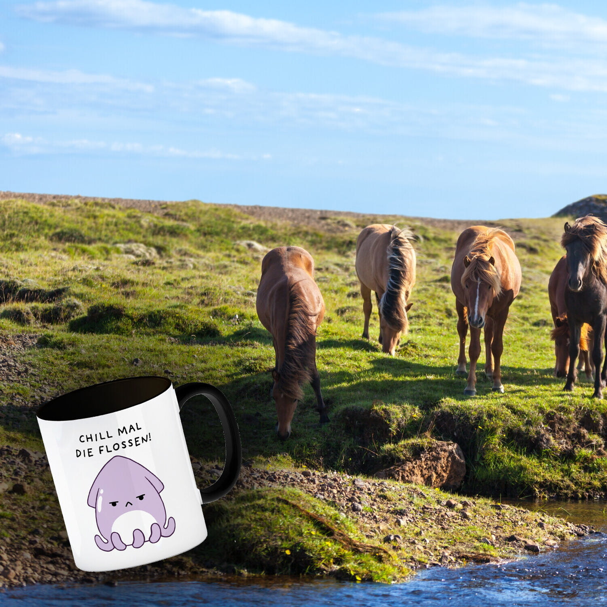 Jelly & Friends Tintenfisch Kaffeebecher mit Spruch Chill mal die Flossen