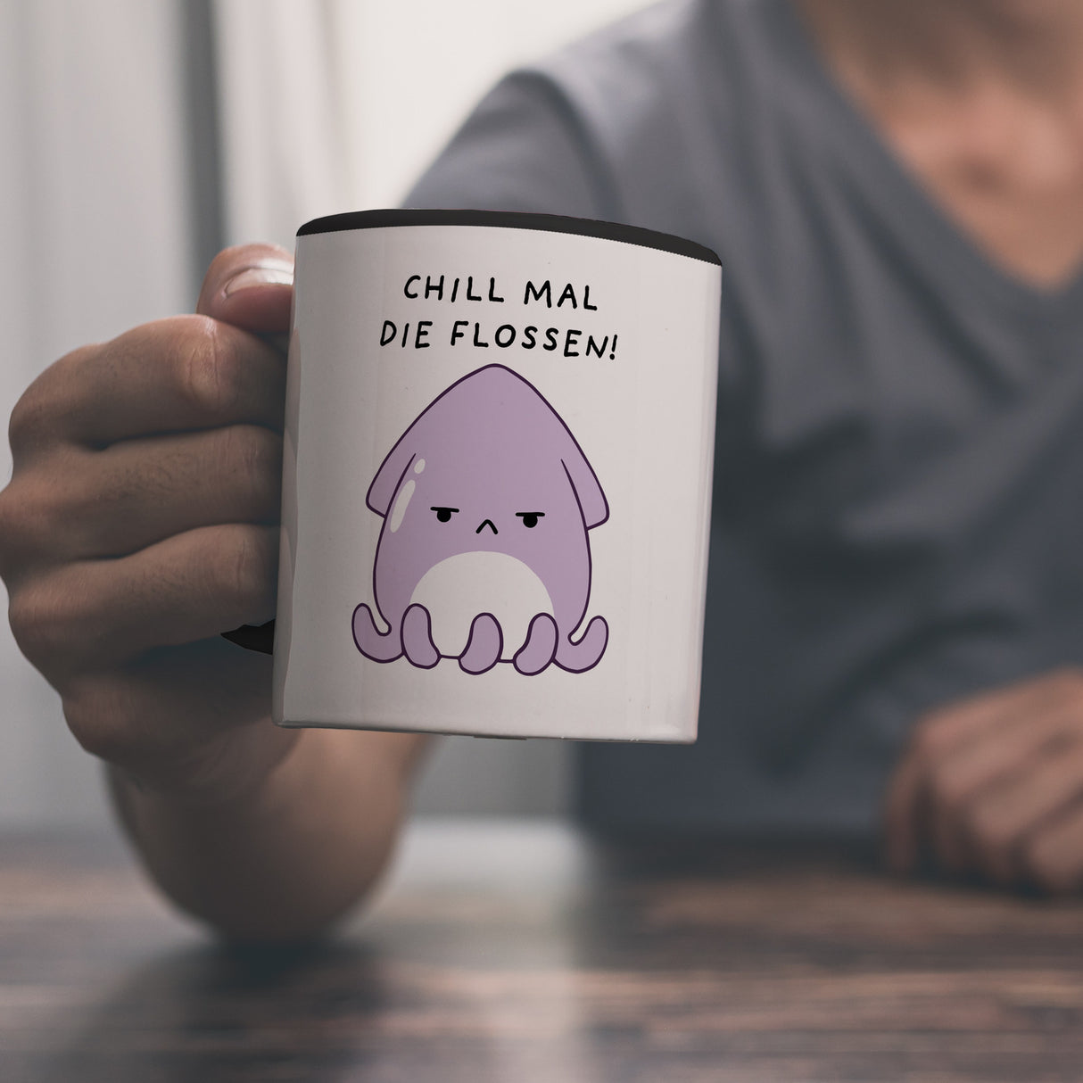 Jelly & Friends Tintenfisch Kaffeebecher mit Spruch Chill mal die Flossen