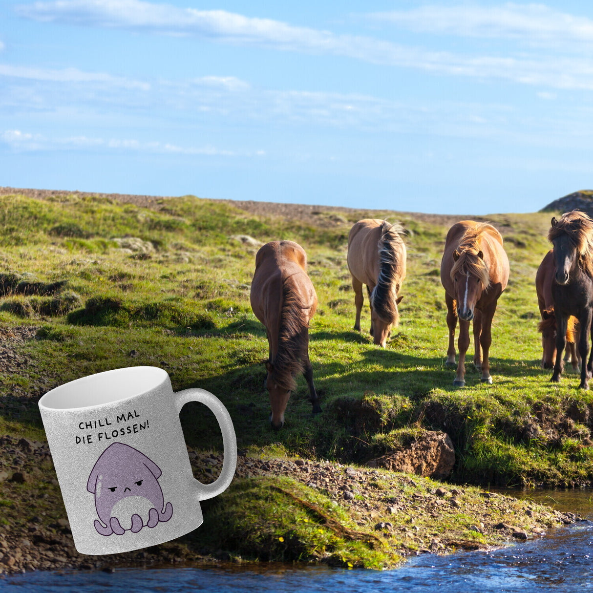 Jelly & Friends Tintenfisch Kaffeebecher mit Spruch Chill mal die Flossen