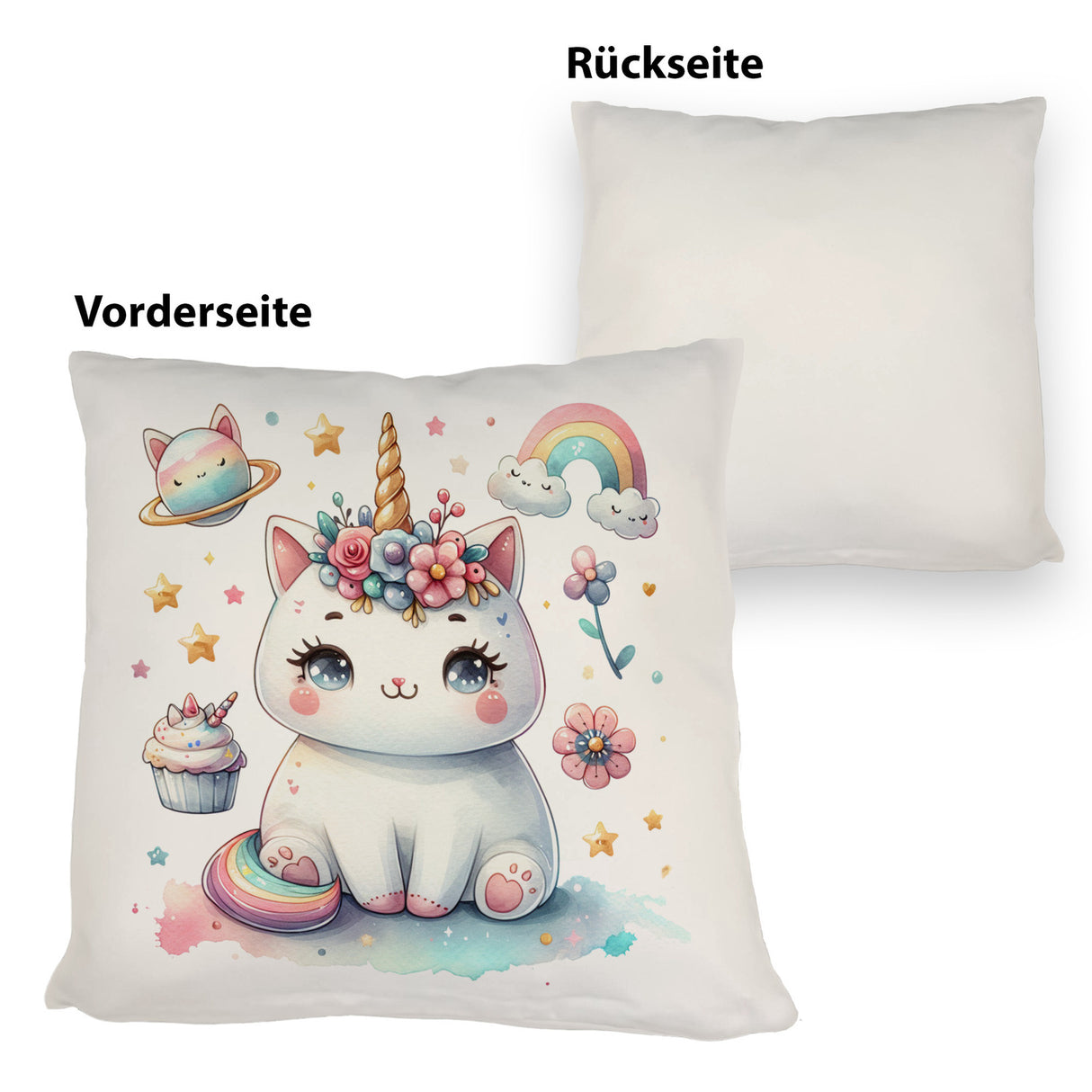 Einhorn-Katze Aquarell Kissen