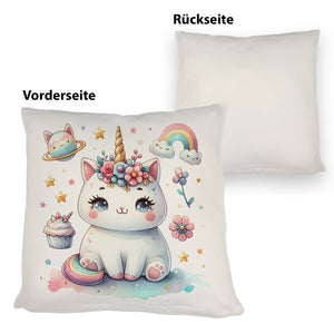 Einhorn-Katze Aquarell Kissen