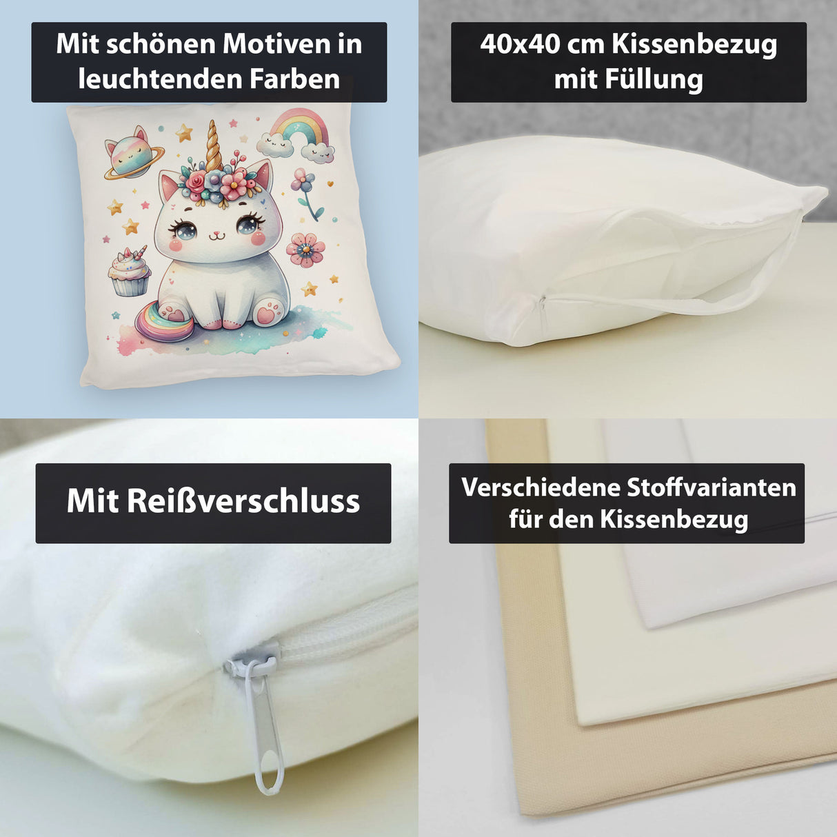 Einhorn-Katze Aquarell Kissen