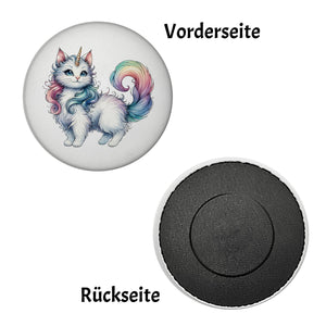 Einhorn-Katze Magnet rund