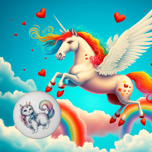 Einhorn-Katze Magnet rund