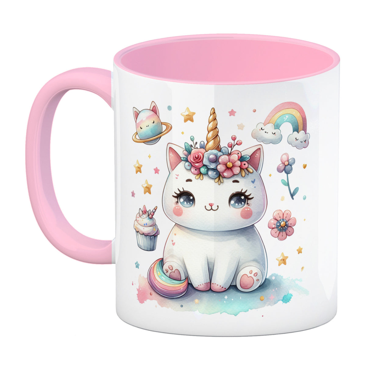 Einhorn-Katze Aquarell Kaffeebecher