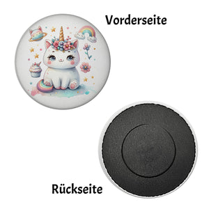 Einhorn-Katze Aquarell Magnet rund