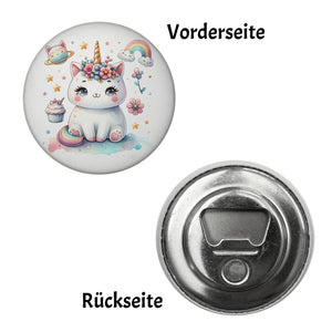 Einhorn-Katze Aquarell Magnet rund