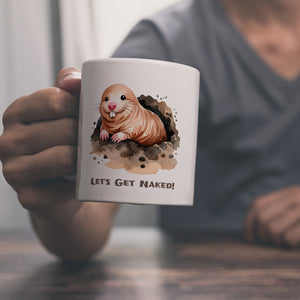 Nacktmull Kaffeebecher mit Spruch Lets Get Naked
