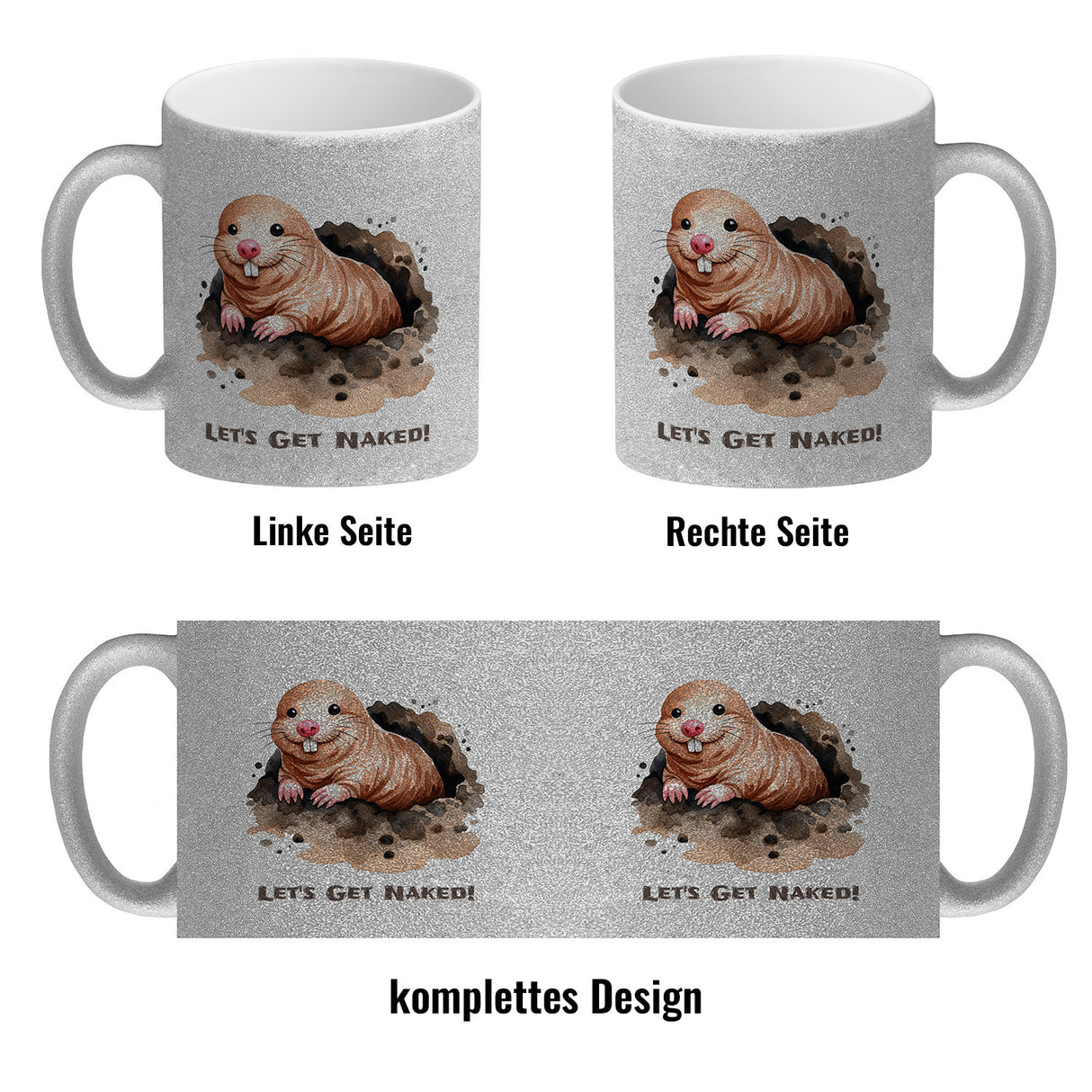 Nacktmull Kaffeebecher mit Spruch Lets Get Naked