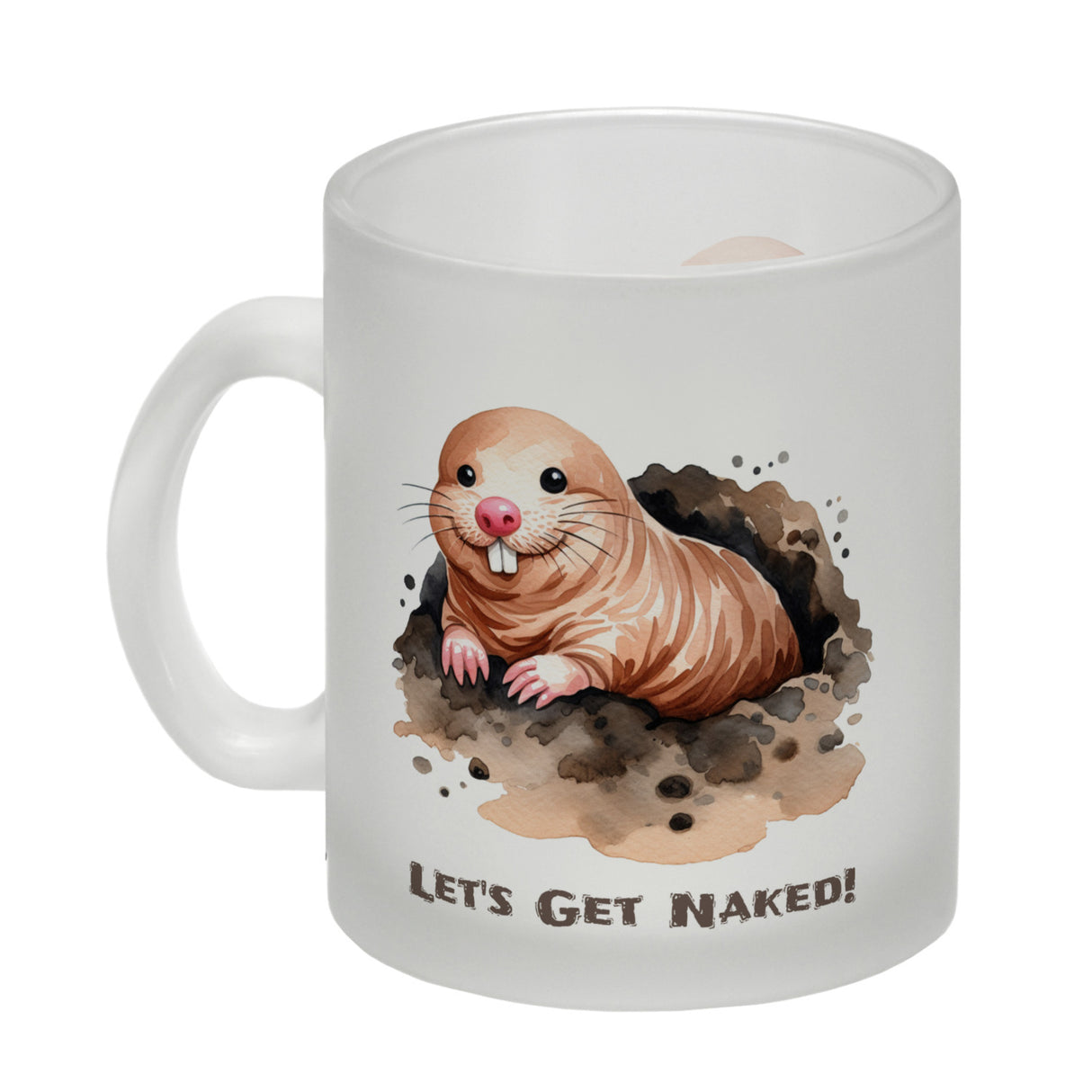 Nacktmull Kaffeebecher mit Spruch Lets Get Naked