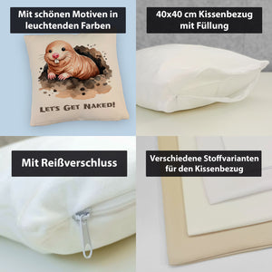 Nacktmull Kissen mit Spruch Lets Get Naked
