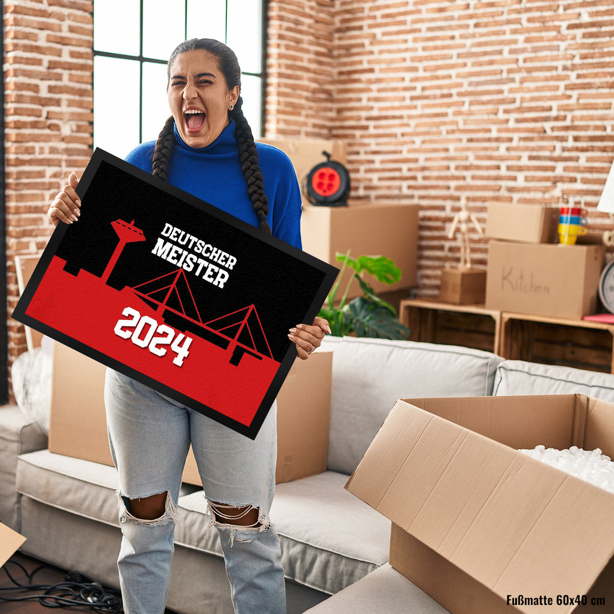 Leverkusen Fußmatte in 35x50 cm mit Spruch Deutscher Meister 2024