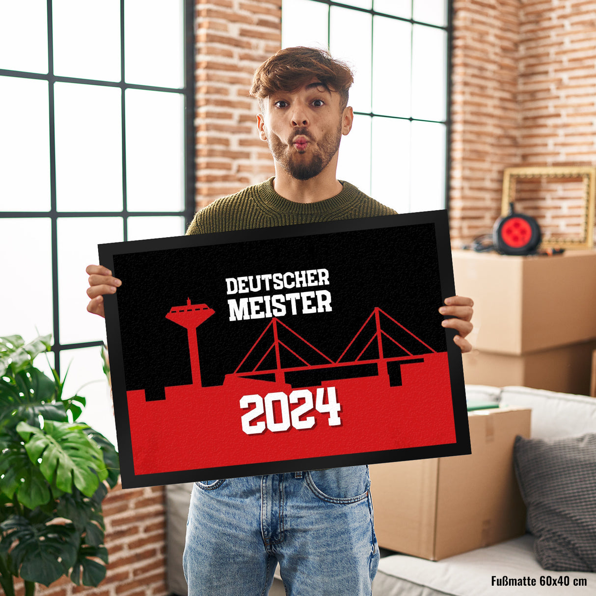 Leverkusen Fußmatte in 35x50 cm mit Spruch Deutscher Meister 2024