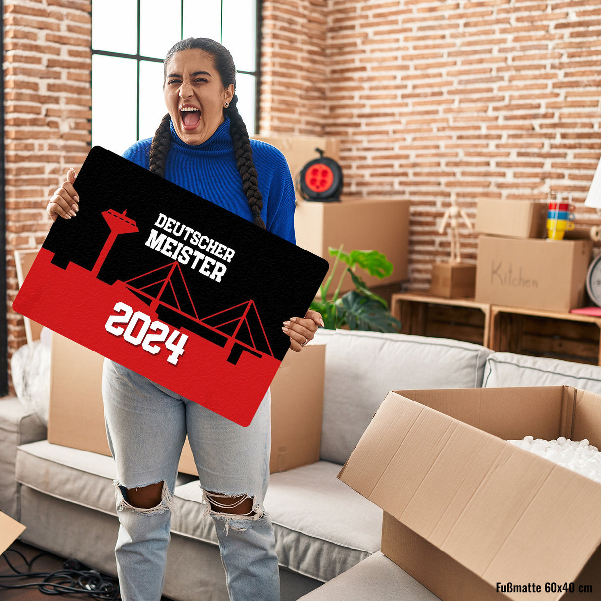 Leverkusen Fußmatte in 35x50 cm ohne Rand mit Spruch Deutscher Meister 2024
