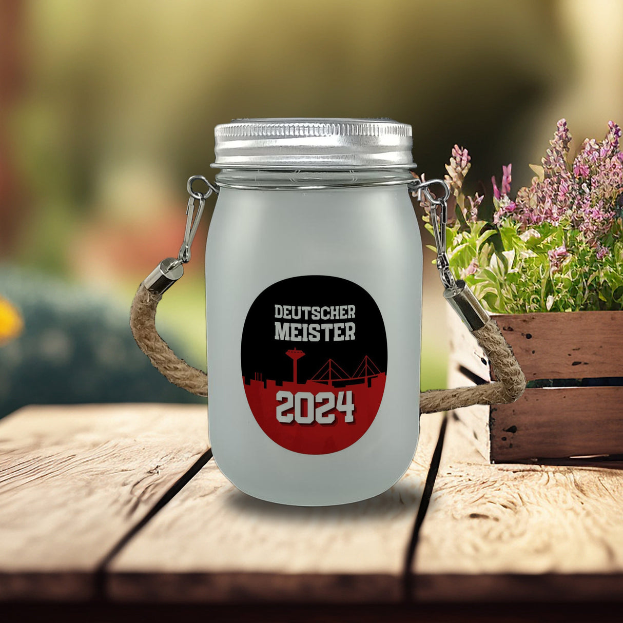 Leverkusen Solarlicht mit Spruch Deutscher Meister 2024