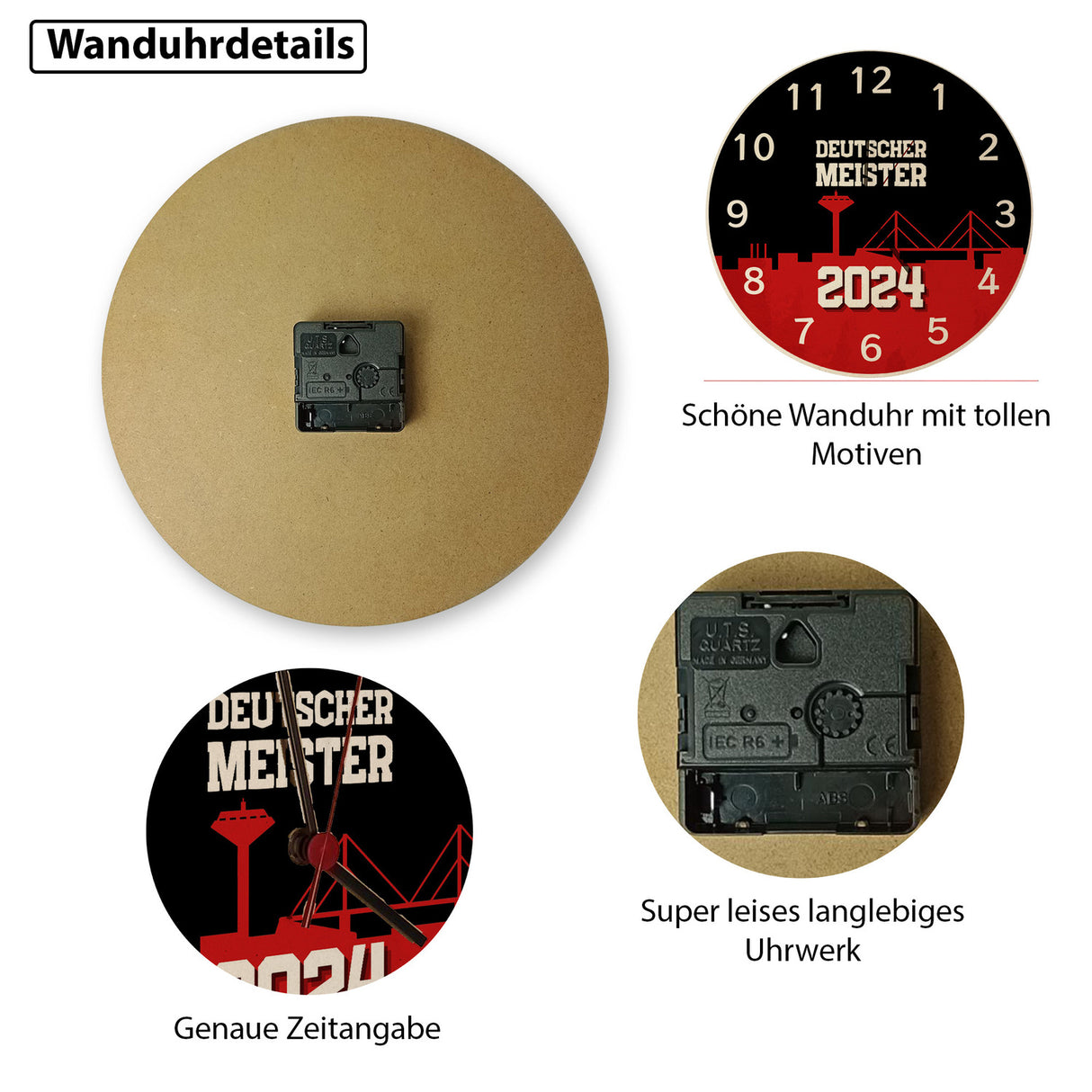 Leverkusen Wanduhr mit Spruch Deutscher Meister 2024