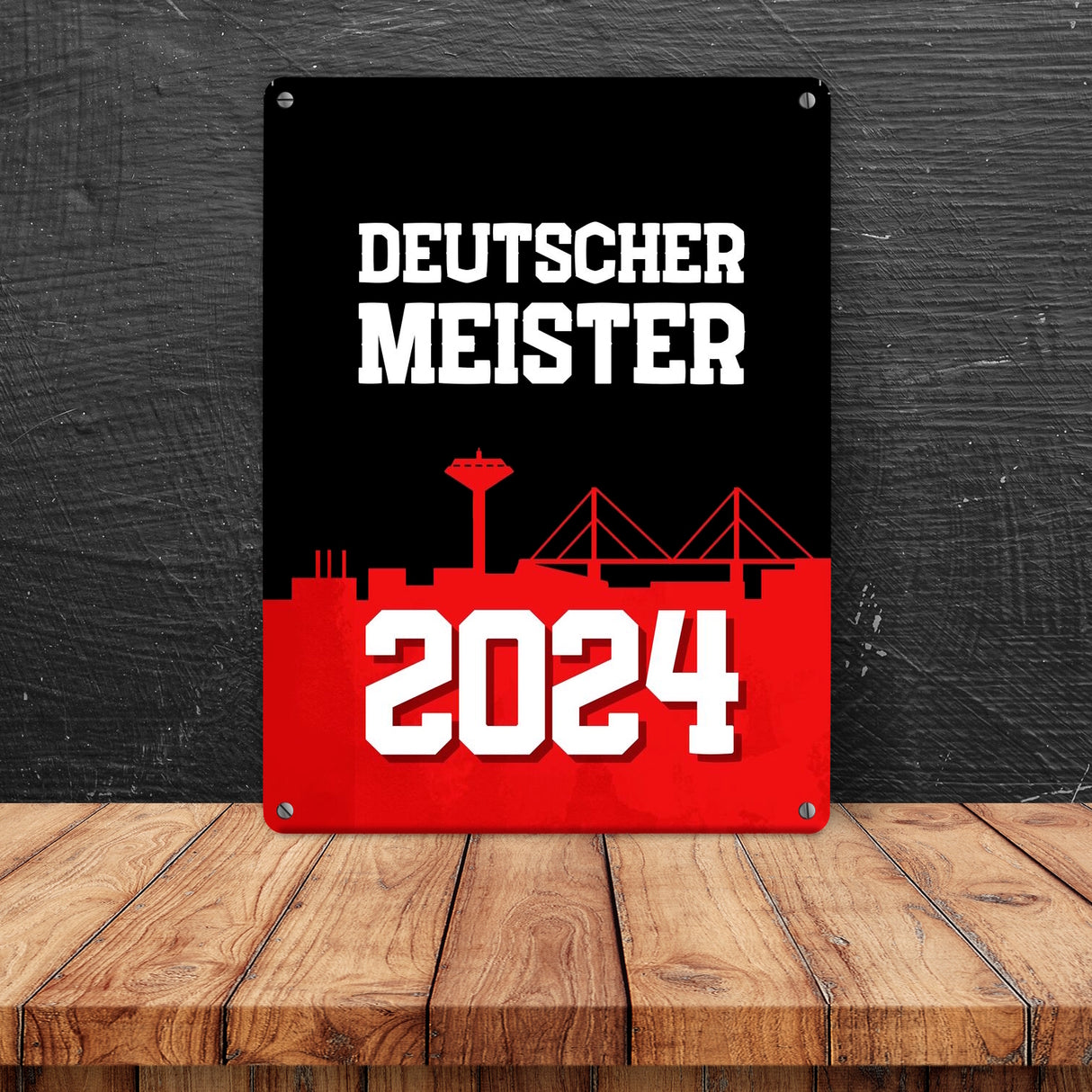 Leverkusen Metallschild in 15x20 cm mit Spruch Deutscher Meister 2024