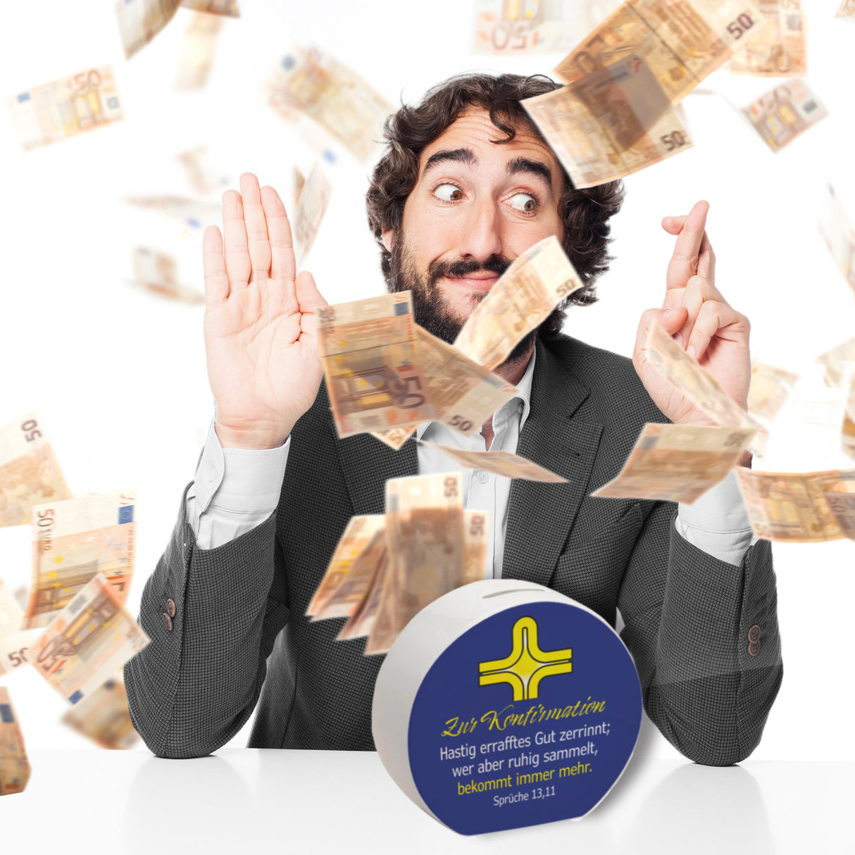 Zur Konfirmation Spardose mit Bibelvers Sprüche 13,11