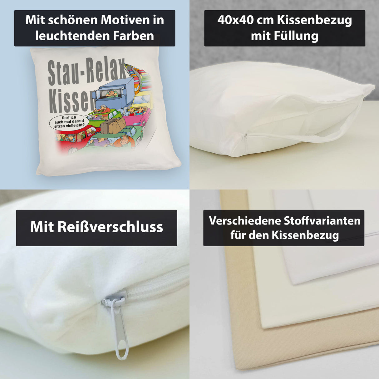 Stau auf Autobahn Kissen mit Spruch Stau-Relax-Kissen darf ich sitzen