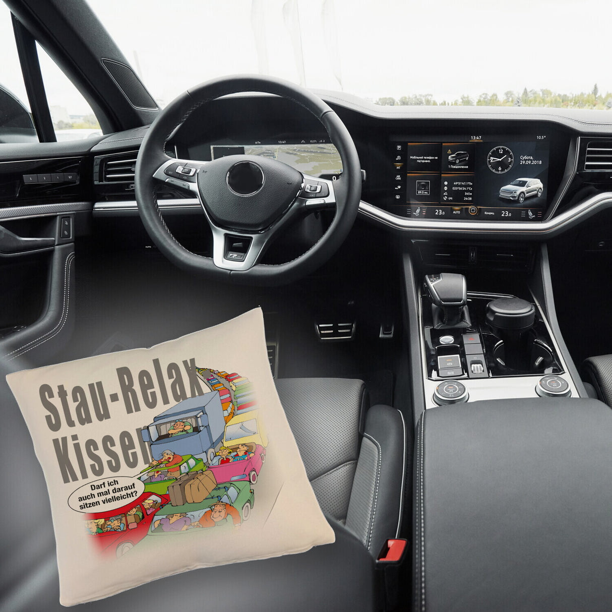 Stau auf Autobahn Kissen mit Spruch Stau-Relax-Kissen darf ich sitzen