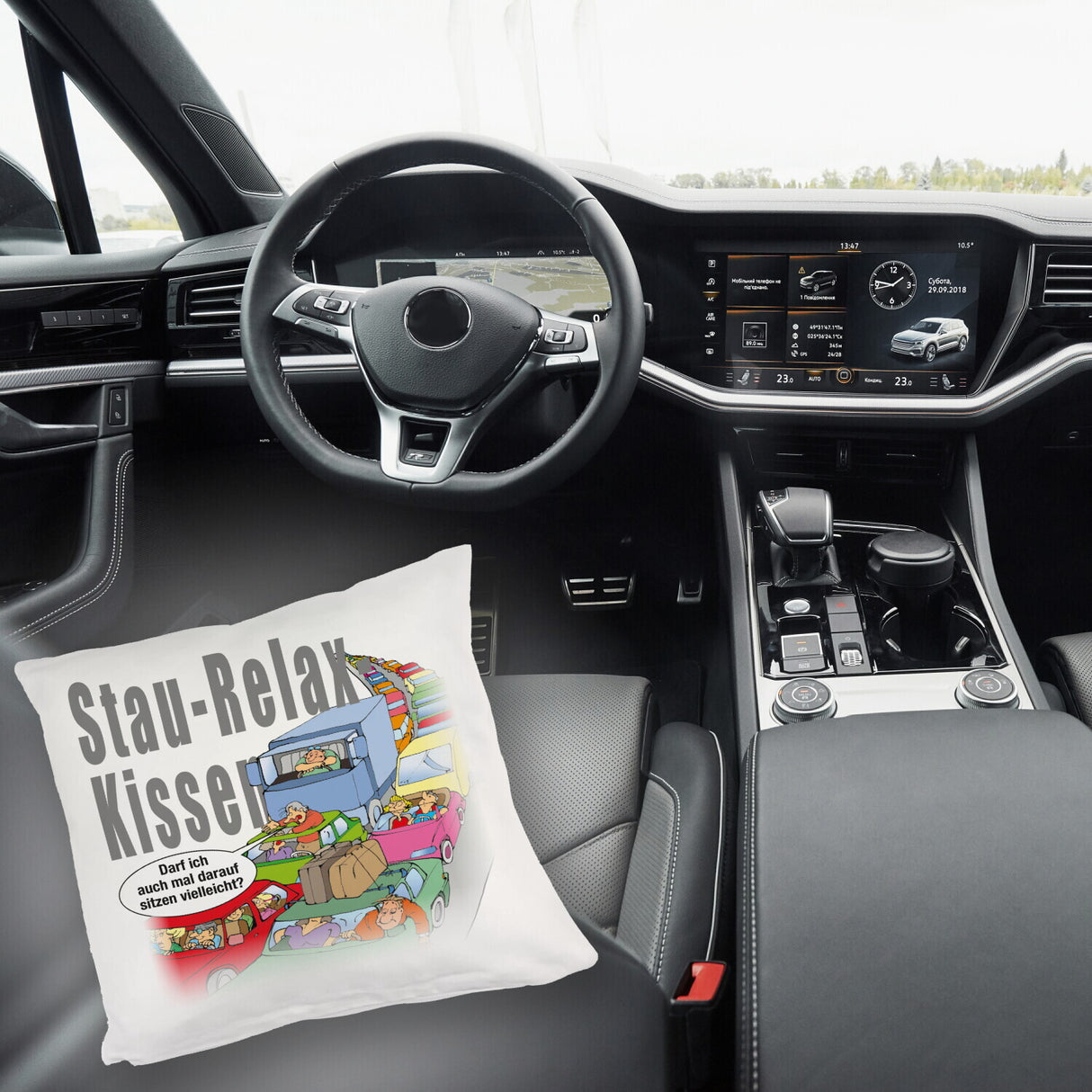Stau auf Autobahn Kissen mit Spruch Stau-Relax-Kissen darf ich sitzen