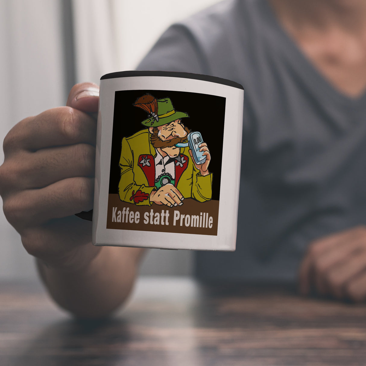 Alkoholtester Kaffeebecher mit Spruch Kaffee statt Promille