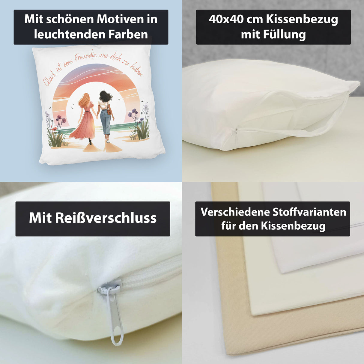 Freundinnen Sonnenuntergang Kissen mit Spruch Freundin wie dich ist Glück