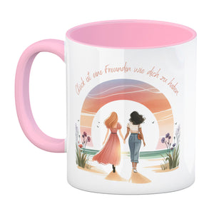 Freundinnen Sonnenuntergang Kaffeebecher mit Spruch Glück ist deine Freundschaft