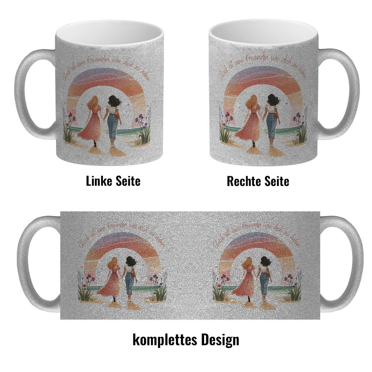 Freundinnen Sonnenuntergang Kaffeebecher mit Spruch Glück ist deine Freundschaft