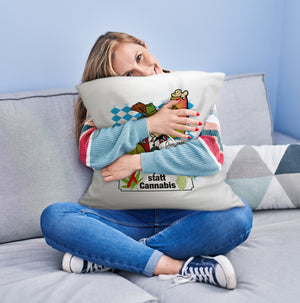 Hopfen statt Cannabis Kissen mit Spruch Oans zwoa drei Gsuffa