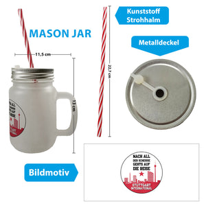 Stuttgart Europapokal Trinkglas mit Bambusdeckel mit Spruch Stuttgart International