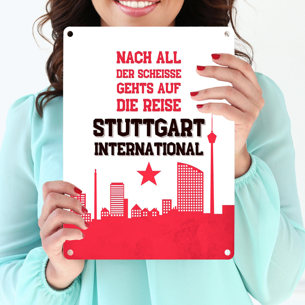 Stuttgart Europapokal Metallschild in 15x20 cm mit Spruch Stuttgart International