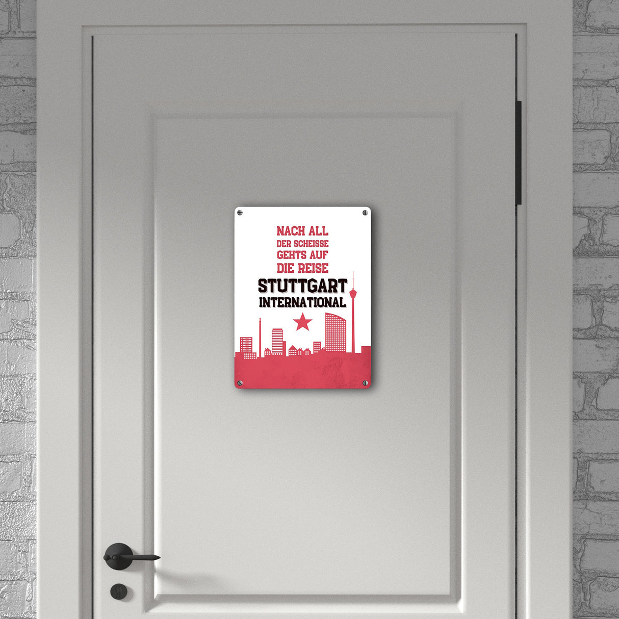 Stuttgart Europapokal Metallschild in 15x20 cm mit Spruch Stuttgart International