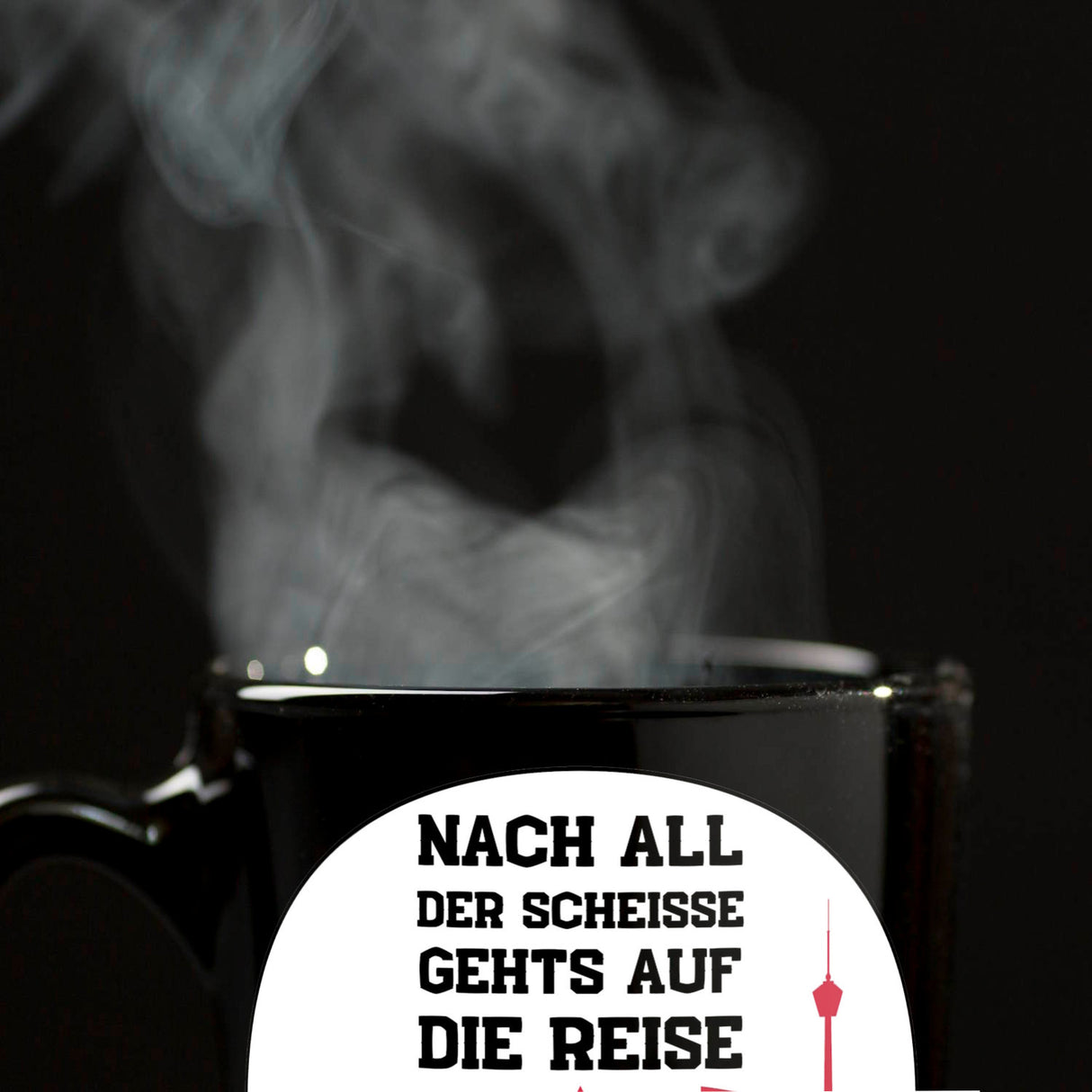 Stuttgart Europapokal Tasse in Schwarz mit Spruch Stuttgart International